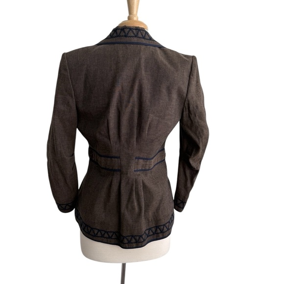 BCBGMAXAZRIA Brown Tailored Linen Blazer with Notched Lapel and Tie Belt Size M - Picture 4 of 9